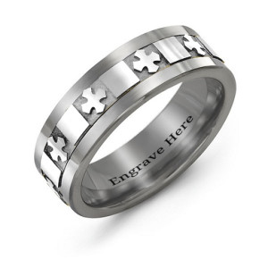 Yaffie ™ Custom Made Personalised Tungsten Band Ring with Polished Crosses for Men
