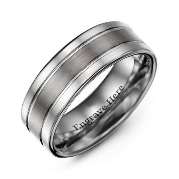 Yaffie ™ Custom Made Polished Tungsten Brushed Centre Ring for Men - Personalised to Perfection
