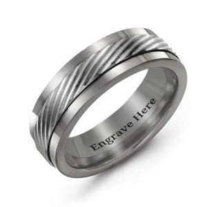 Yaffie ™ Custom Made Polished Tungsten Men Ring with Detailed Centre Band - Personalised
