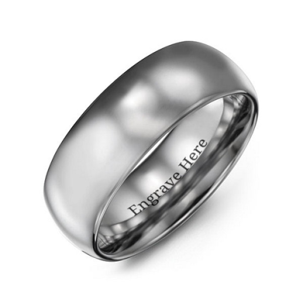 Yaffie ™ Personalised 8mm Polished Tungsten Dome Ring for Men - Custom-Crafted