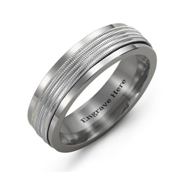 Yaffie ™ Custom Made Personalised Men Tungsten Band Ring with Ribbed Centre