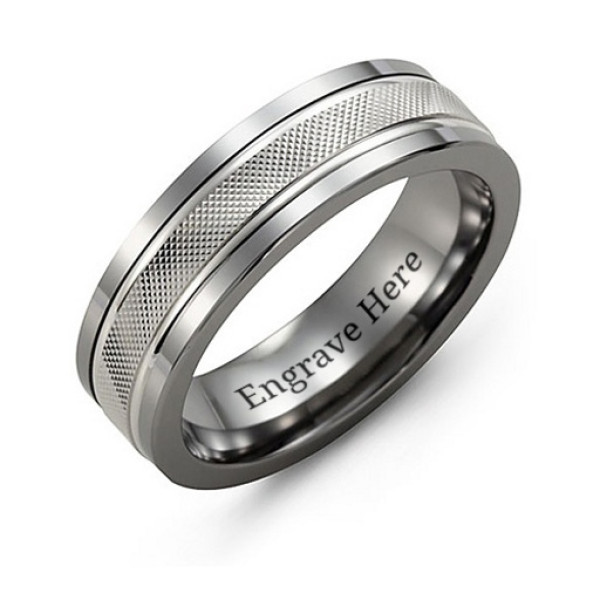 Yaffie ™ Custom Made Personalised Men Textured DiamondCut Ring Featuring Polished Edges