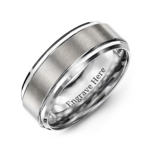Yaffie ™ Customised Tungsten Brushed Center Ring for Men - Personalised Design