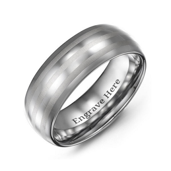 Yaffie ™ Custom-Made Polished Tungsten Triple Stripe Satin Centre Ring for Men - Personalised