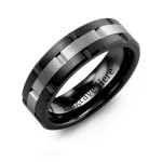 Yaffie ™ Customised Ceramic & Tungsten Grooved Brushed Men Ring - Personalised Design