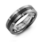 Yaffie ™ Custom-Made Personalised Tungsten and Ceramic Grooved Brushed Ring for Men