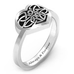 Yaffie ™ Customised Oxidized Celtic Heart Ring for Personalization