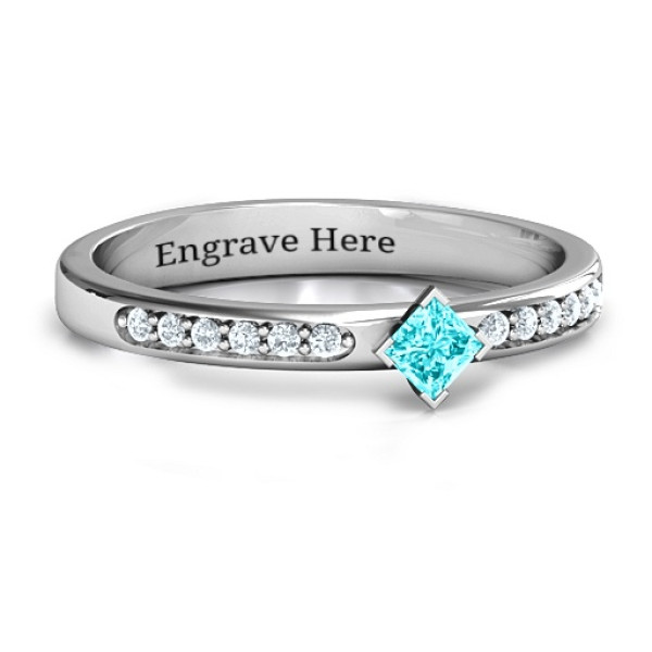 Yaffie ™ Custom-Made Personalised Princess Ring with Twin Accent Rows and Centre Stone