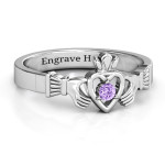 Yaffie ™ Customised Round Stone Claddagh Ring with Personalization
