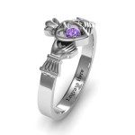 Yaffie ™ Customised Round Stone Claddagh Ring with Personalization