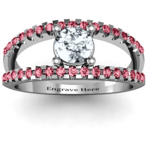 Yaffie ™ Custom-Made Split Shank Circle and Twin Accent Rows Ring with Personalization