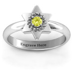 Yaffie ™ Custom-Made Star of David Ring with Stone and Roping - Personalised for You