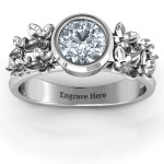 Yaffie ™ Custom Made Split Shank Ring with Genuine Diamond Stone and Personalised Beautiful Blossoms