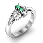 Yaffie ™ Custom Made Personalised Three Stone Double Heart Ring.