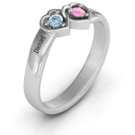 Yaffie ™ Custom Made Personalised Double Interlocked Hearts Ring