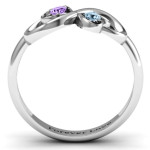 Yaffie ™ Custom-Made Personalised Infinity Ring with Duo of Hearts and Stones