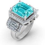 Yaffie ™ Custom Made Personalised Trinity Ring with Triple Halo and Emerald Cut