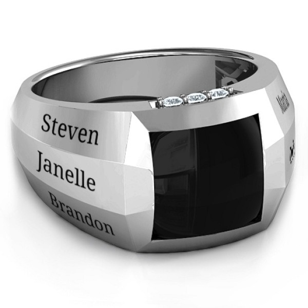 Custom Men Ring with Engravable Statement and 6 Stones - Yaffie ™ Personalised Design
