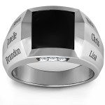 Custom Men Ring with Engravable Statement and 6 Stones - Yaffie ™ Personalised Design