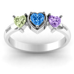 Yaffie Custom-Made Personalised Heart Stone Ring with Twin Heart Accents: A Perfect Symbol of Love