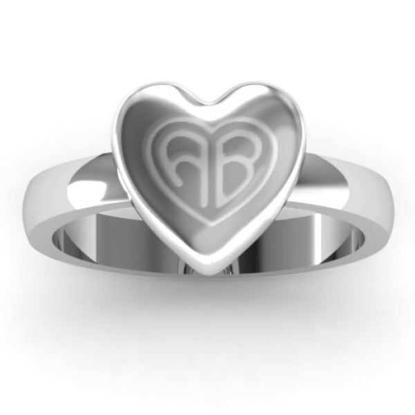 Yaffie ™ Custom Made Personalised Monogram Heart Ring - Engraved, Large Size