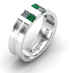Yaffie ™ Custom-Made Personalised Grooved Men Ring: Leonidas