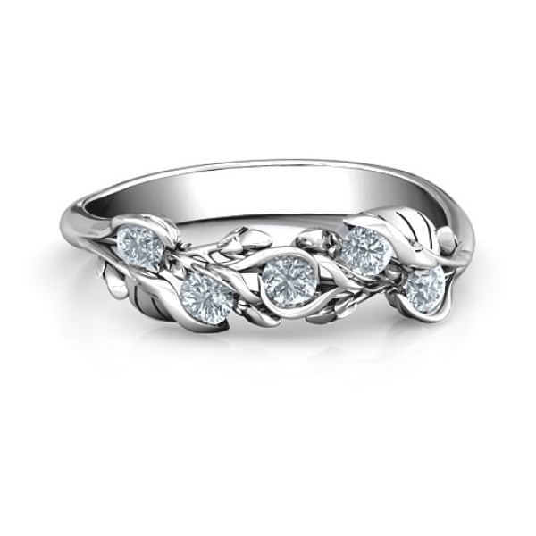 Yaffie™ Custom Personalised Five Stone Family Ring with Organic Leaf Design