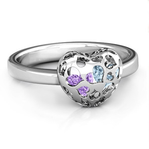 Personalised Petite Caged Hearts Ring with 13 Stones - Custom Made By Yaffie™