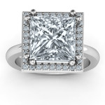 Yaffie ™ Custom-Made Princess Cut Cocktail Ring with Halo - Personalised