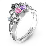 Yaffie ™ Custom-Made Royal Romance Double Heart Tiara Ring with Personalised Engravings