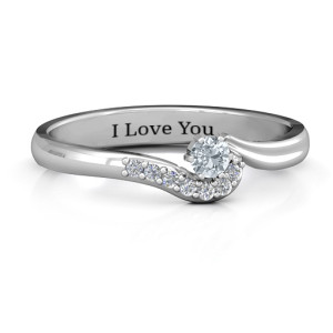 Yaffie ™ Personalised Solitaire Wave Ring with Stone Embellishments - Tailor-Made