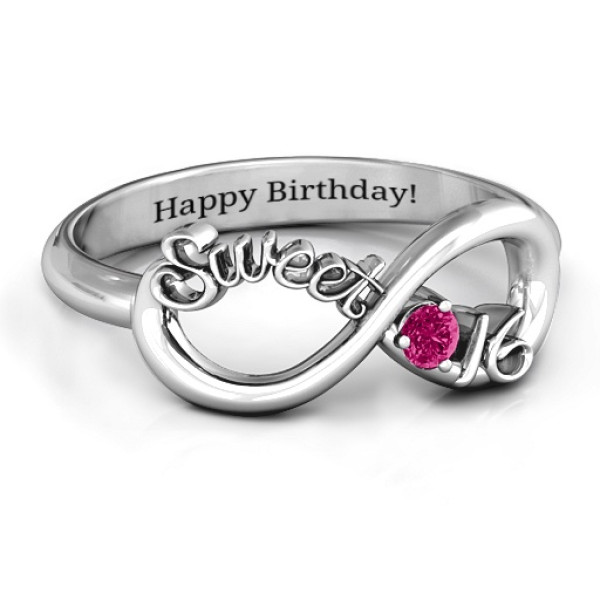 Yaffie ™ Custom-Made Sweet 16 Birthstone Infinity Ring with Personalisation