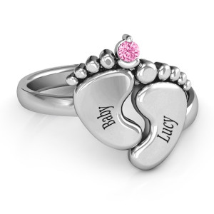 Personalised Toetally In Love Engravable Birthstone Footprint Ring - Custom Made By Yaffie™