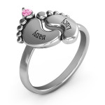 Yaffie ™ Custom Made Personalised Engravable Birthstone Footprint Ring - Toetally In Love Design