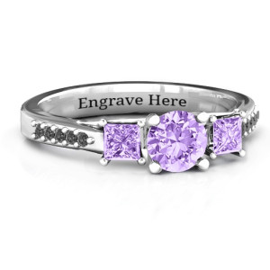 Yaffie ™ Custom Made Personalised Three Stone Eternity Ring Featuring Twin Accent Rows