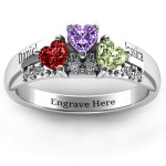 Yaffie™ Customised Tripartite Heart Gemstone Ring with Accents - Personalised to Perfection
