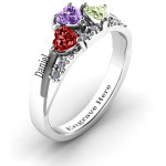 Yaffie™ Customised Tripartite Heart Gemstone Ring with Accents - Personalised to Perfection