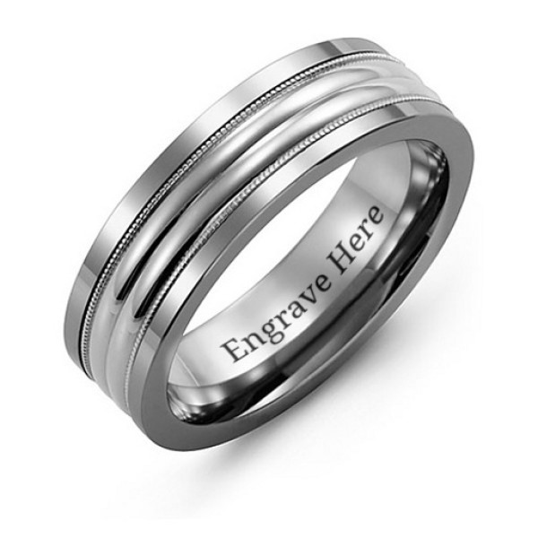 Yaffie™ Custom Made Personalised Men Tungsten Band Ring with Double Row Inlay