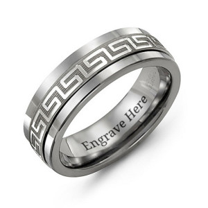 Yaffie ™ Crafts Custom Men Tungsten Greek Key Ring - Engraved for Personal Touch