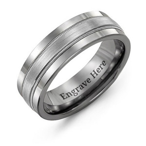 Yaffie ™ Custom Made Personalised Tungsten Men Grooved Centre Band Ring - Optimal for Style and Durability