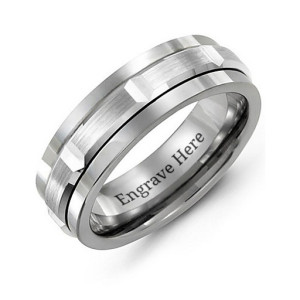 Yaffie ™ Custom Made Personalised Polished Tungsten Men Band Ring with Centre Detail
