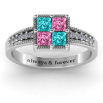 Yaffie ™ Custom Made Vintage Princess Cut Ring with Shoulder Accents - Personalised