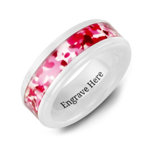 Yaffie ™ Customised White Ceramic Ring with Vibrant Camouflage Center - Personalised Design