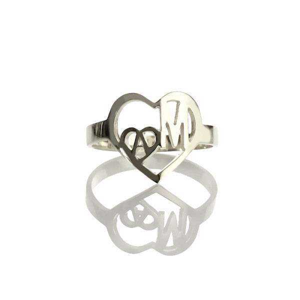 Yaffie ™ Custom-Made Heart in Heart Double Initials Ring with Personalization