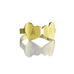 Yaffie ™ Custom Made Personalised Engraved Double Heart Letter Ring