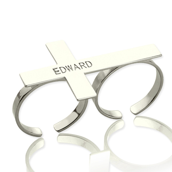 Yaffie ™ Custom Made Two Finger Cross Ring Engraved with Personalised Name