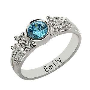 Personalised Flower Engagement Birthstone Name Ring - Custom Made By Yaffie™