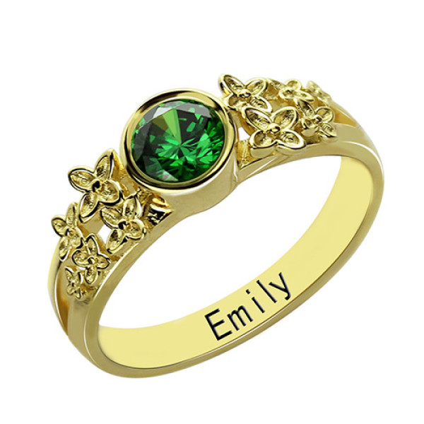 Yaffie ™ Custom Personalised Birthstone Name Ring with Flower Design for Engagements