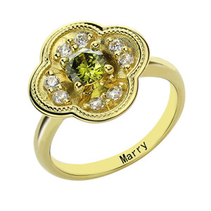 Yaffie ™ Custom-Made Personalised Engagement Ring with Engraved Birthstone and Blossoming Design