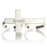 Yaffie ™ Custom Made Two Finger Cross Ring Engraved with Personalised Name